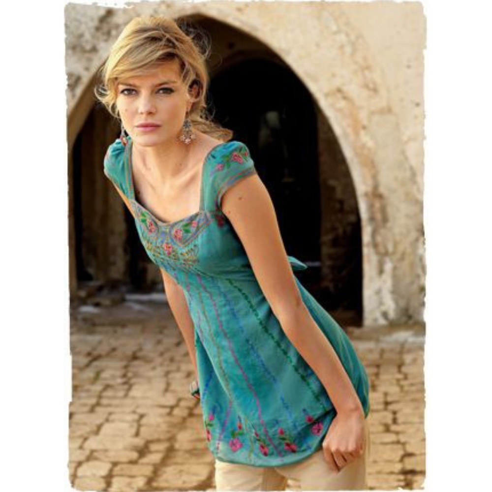 Peruvian Connection Teal and Pink Embroidered